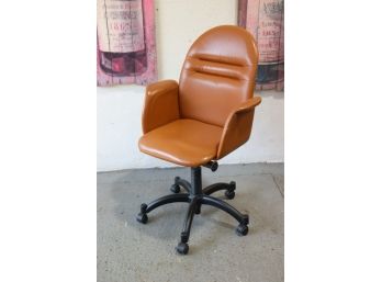 IKEA Alert: Stylish Caramel Leather Adjustable Desk Chair On Five Wheel Spider Base
