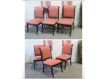 Group Of Six Sabre Leg Scroll Back Upholstered Dining Chairs