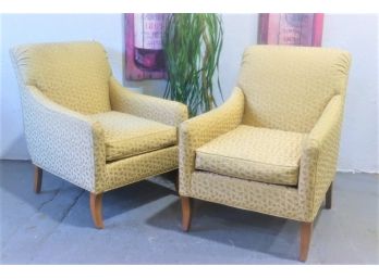 Pair Of Scandi/MCM Style Recessed Club Chairs, Fine Upholstery