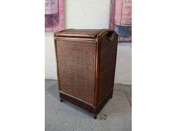 Dark Stained Bamboo And Rattan Curve Top Hamper With Cloth Inner Bag