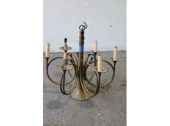 Wonderful Six French Horn Candelabra Chandelier With White Candle Sockets