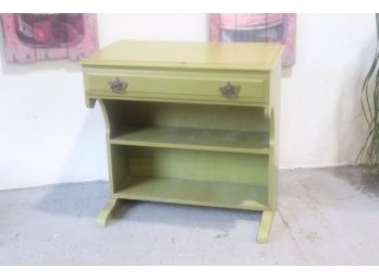 Tea Green Painted Side Table With Open Shelves Over Top Drawer