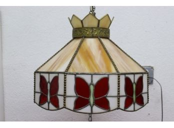 Red Butterfly Banded Crown Top Tiffany Style Hanging Lamp