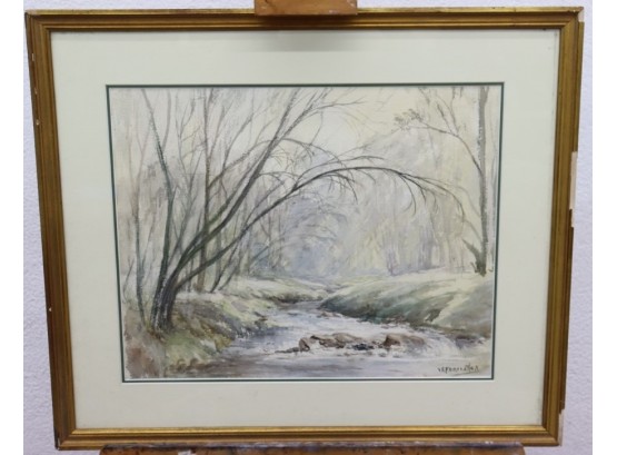 Original Watercolor Landscape On Paper, Signed Lower Right V.E. Fairweather