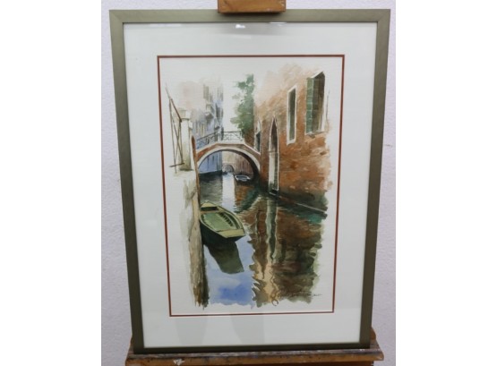 Pastel  Venice Canal Scene, Signed Lower Right