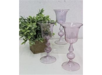 MCM Vintage Trio Of Lavender Hand  Blown Glass Circo Goblets