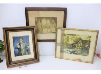 Group Of Three Small Vintage Prints, Framed