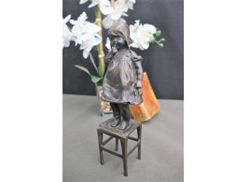 Reproduction Statuette After Juan Clara's Girl On Stool Holding Shoe Bronze Figurine