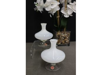 MCM Pair Of Spectacular Italian Lattimo Glass Bud Vases