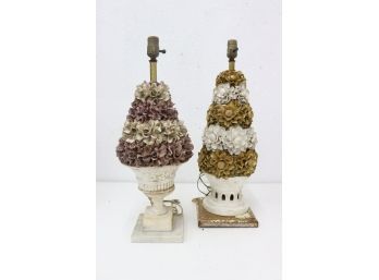 Pair Of Palm Beach Regency Faux Blossom Topiary Lamps
