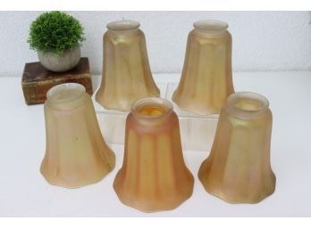 Six (6) Iridescent Fluted Bell Carnival Glass Shades