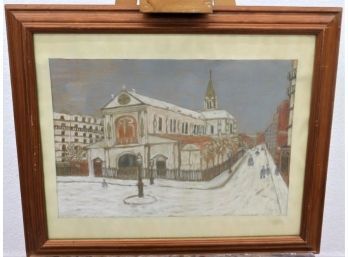Vintage Serigraph Untitled Winter Cityscape, Initial Signed In Plate