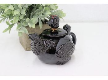 Vintage Redware Black Glaze Poodle Teapot, Made In Japan For E.P.P. & Co