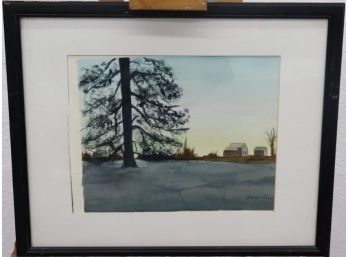 Gloaming On The Farm Original Watercolor, Signed And Framed