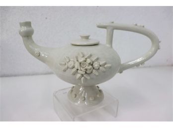 Marvelous Sculptural Italian Art Ceramiche Teapot - Floral Applique & Precise Striation