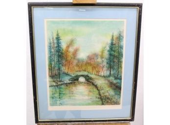 Untitled  Autumn Trees And Bridge Serigraph, Signed And Framed