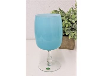 MCM Balboa Opaline Blue & White Venetian Cased Glass Goblet Vase