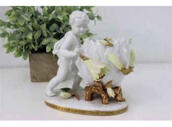 Heavenly Porcelain Putti With Wild Cactus Flower Figurine/Compote