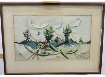 Signed William Newcombe Watercolor  Title 'Three Trees '    54