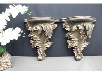 Pair Of Acanthus Demi-Lune Sconce Shelves, Injection Molded