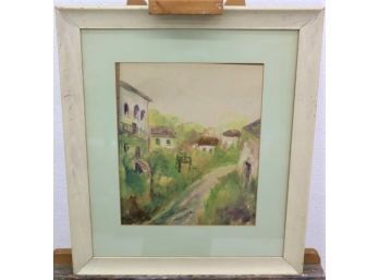 Untitled Rural Village Original Watercolor Painting, Signed Lower Center Left