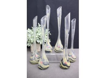 Mcm Set Of 6 Italian Glass   Swirl Pulled Lily Bud Vases