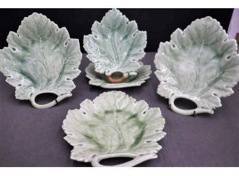 Group Of Five Vintage Beautifully Detailed Leaf Serving Plate With Thumb Loop