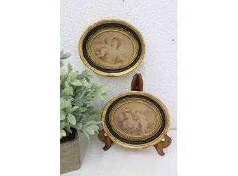 Pair Of Antique Framed Oval Ladies And Cherubs Prints