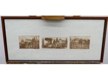 Triptych Lithograph Of Three Tuscan Hilltown Landscapes, Signed Numbered Titled Bottom Margon