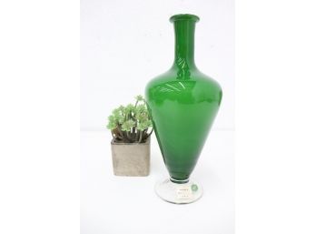 MCM Balboa Venetian Glass Vase In Emerald Green On Clear Base, By Paul's/Italy