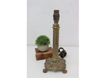 Vintage Brass Corinthian Column On Pierced Base Table Lamp