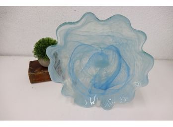Blue In Clear Glass  Scallop Platter By Cypress Home, Made In Spain