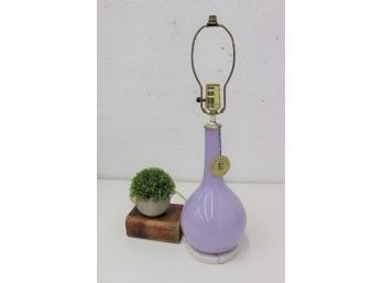 MCM Vintage Edward P. Paul Italian Glass Lavender Long Neck Gourd Table Lamp - Original Tag & Sticker