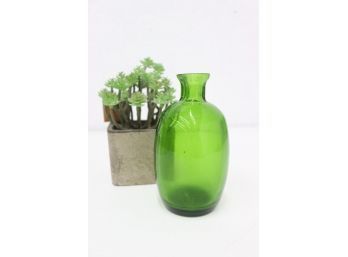 MCM Vintage Green Glass Small Barrel Bud Vase