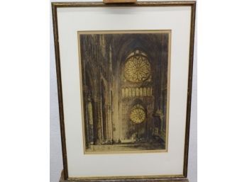 Rheims Cathedral Vintage Print Campbell Prints Inc NYC Edition, Pencil Signed Lower Right