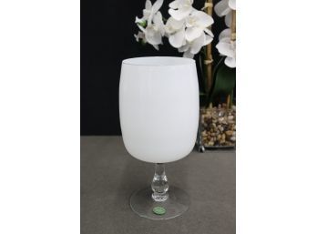 MCM Balboa White Venetian Cased Glass Goblet Vase On Clear Stem