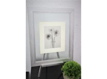 Flower Still Black & White Photograph In Floating Pebbled Glass Frame