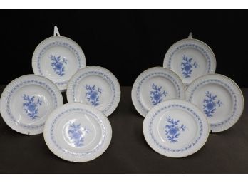 Set Of Eight Plates: Royal Danube Onion Blossom Blue & White Gold Highlight, #1886