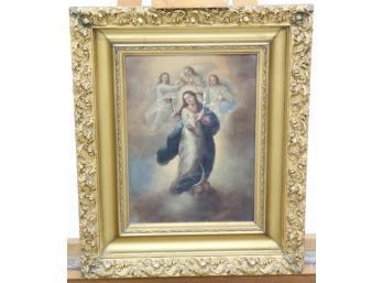 Assumption Of Mary In Baroque Style Faux-gilt Composite/Foam Frame (Tears In Canvas - See Photos)