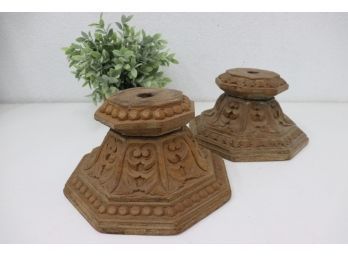 Pair Of Carved Wood  Octagonal  Pedestal Bases