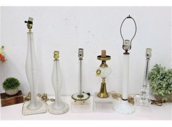 Group Lot Of 6 Vintage Glass Lamps