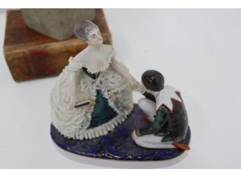 Victorian Porcelain Figurine Of Lovers Proposal - Fantatsic Lace Skirt