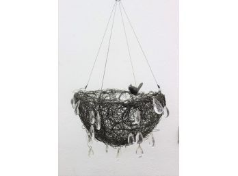 Bird On A Wire (nest) - Hanging Black Wire Bird Nest Basket Brilliant Tear Drop Pendants
