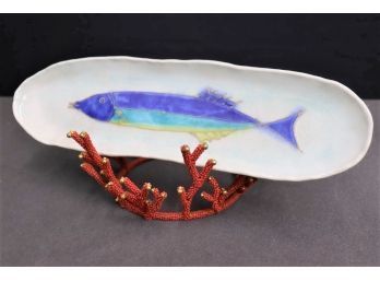 Aspiring Sashimi Kotobuki Ceramic Overglaze Enamel Oblong Oval Plate