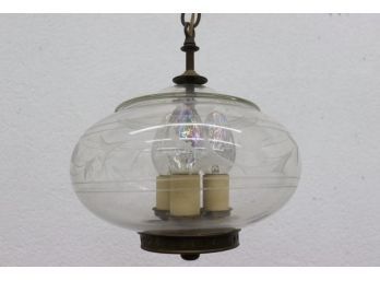 Vintage Etched Glass Onion Globe Three Bulb Pendant Light