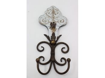 Cast Iron Crested Double Hook Wall Hanger, Mirror Cracked