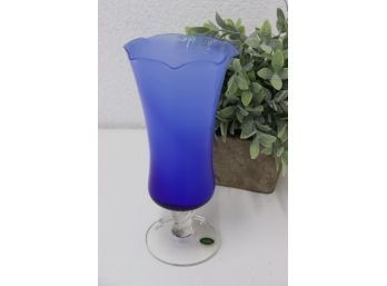 MCM Vintage Hand Blown Balboa Venetian Glass Sky To Cobalt Ombre Vase