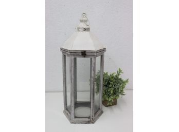 White & Grey Montmartre-style Pillar Candle Lantern