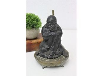 Oriental Grouchy Wise Man Figurine On Embossed Brass Base - Ready To Become A Lamp. Composition