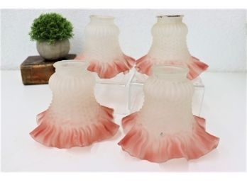 Four (4) Vintage Mermaid Tail Wavy Pink Edge Carnival Glass Shades